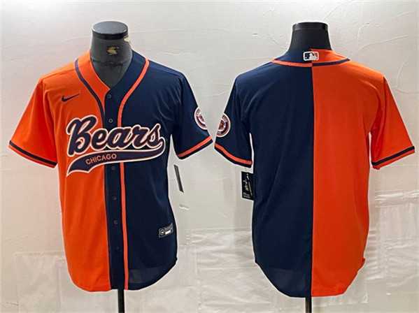 Mens Chicago Bears Blank Orange Navy Split With Patch Cool Base Stitched Baseball Jersey